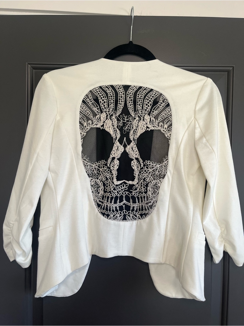 Wet Seal White Cropped Blazer with Skull Lace Back Size Small Gently Used